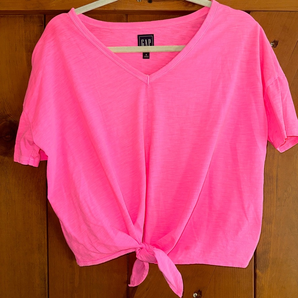 GAP Women's Pink V-Neck Tie-Front Top Sz S
